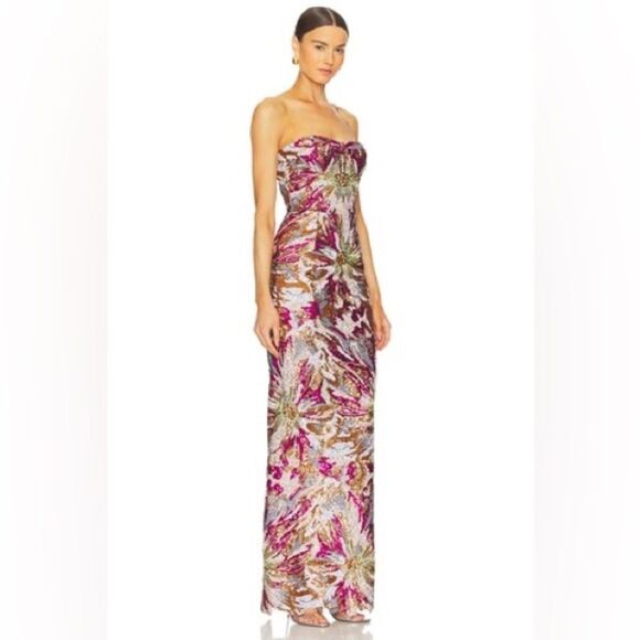 NWOT BRONX AND BANIC Dahlia Fuchsia Multi Maxi Strapless Dress - Picture 2 of 14